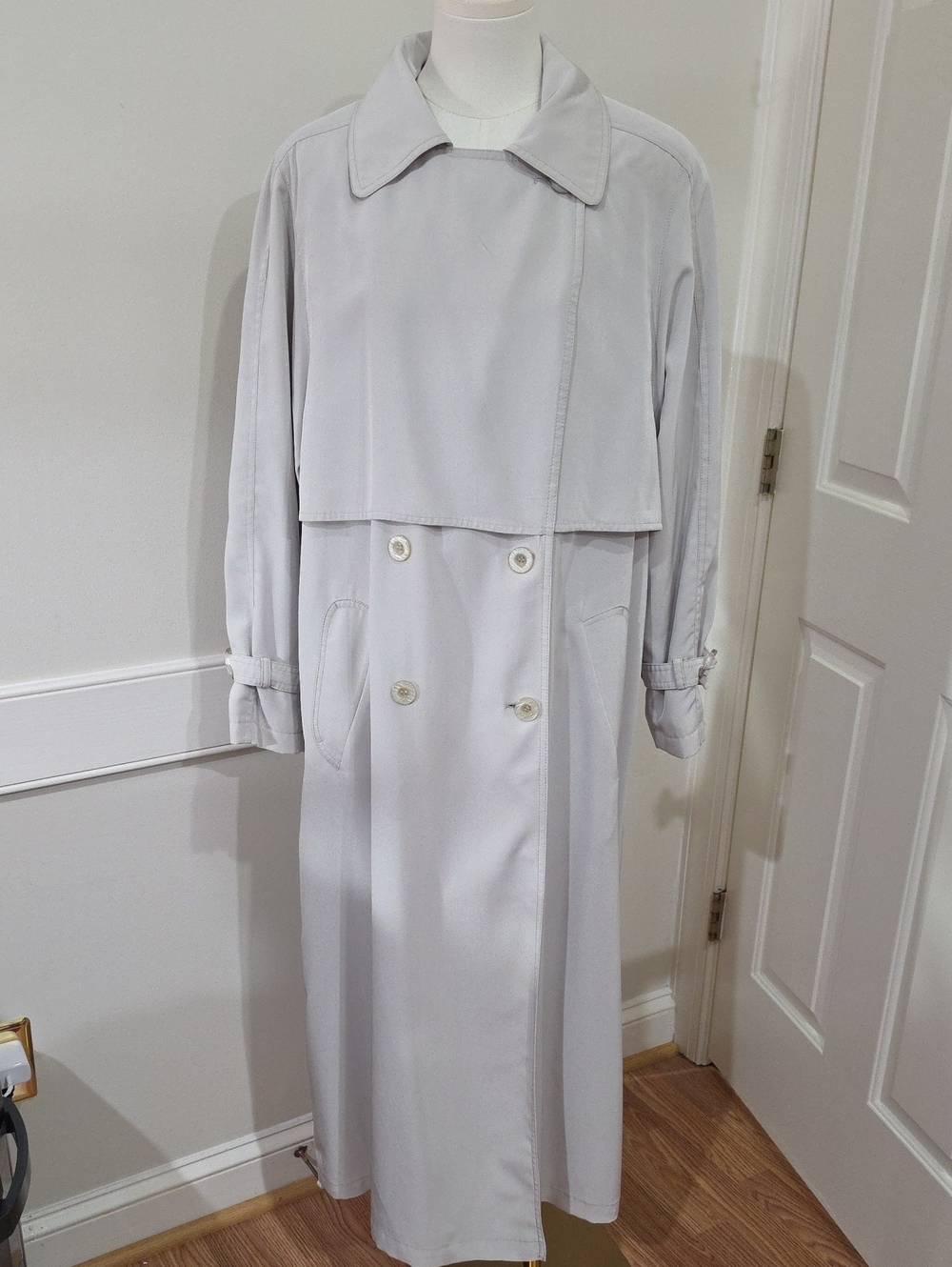 VTG Utex Double Breasted Maxi Trench Coat Light Grey Mod Minimalist Sz 12